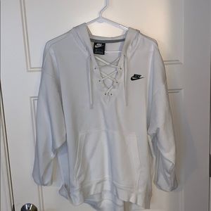 White oversized Nike hoodie